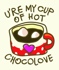 Valentine's day confession t-shirt design with cup of hot chocolate