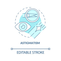 Obraz premium Astigmatism blue concept icon. Common eye imperfections. Conditions to treat with the lasik surgery abstract idea thin line illustration. Vector isolated outline color drawing. Editable stroke
