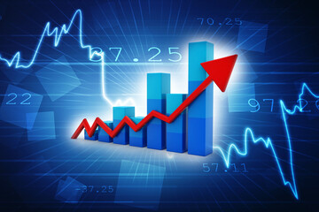 3d rendering business graph and documents. Stock market chart. Business graph background, Financial Background	