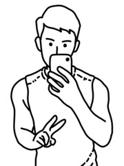 black and white of cute man for coloring