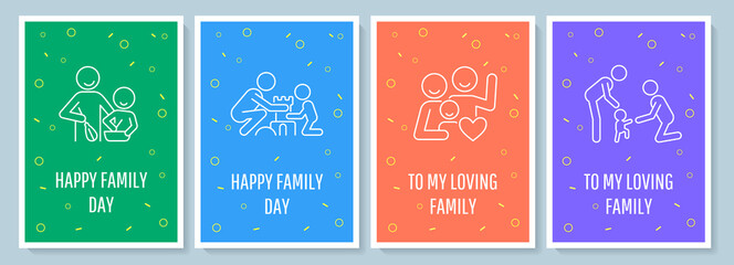Warm wishes on family day postcard with linear glyph icon set. Greeting card with decorative vector design. Simple style poster with creative lineart illustration. Flyer with holiday wish