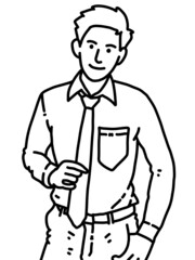 black and white of cute man for coloring