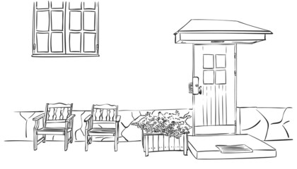 house entrance hand drawn
