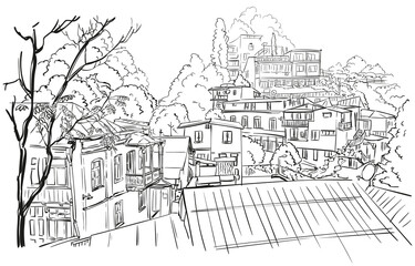 Obraz premium tbilisi houses on hill