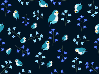 Fototapeta premium bird cartoon character seamless pattern on blue background