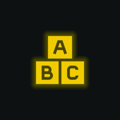 Abc Block yellow glowing neon icon