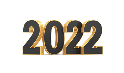 Happy New Year 2022. Black numbers with gold decor on a white background. 3d render illustration.