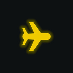 Obraz premium Aeroplane yellow glowing neon icon