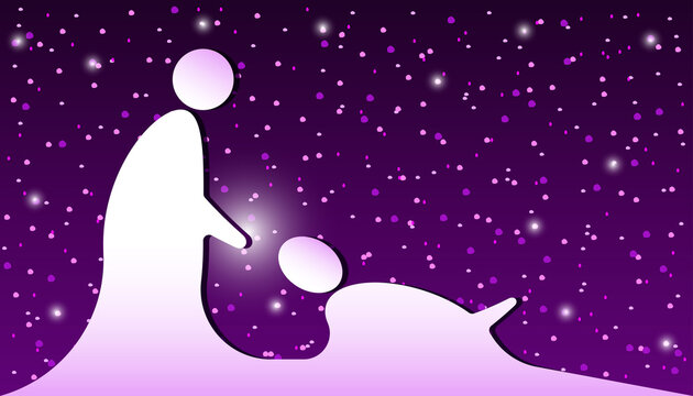 Man Woman Dog Pet Pets Kid Space Star Magic Christmas Night Purple Animal Abstract Background