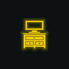 Bedroom Drawer Furniture With Tv Monitor yellow glowing neon icon