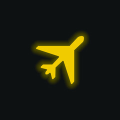Obraz premium Airplane yellow glowing neon icon