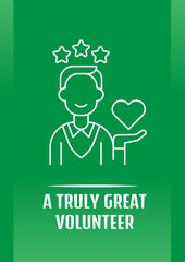Astonishing volunteer achievements postcard with linear glyph icon. Greeting card with decorative vector design. Simple style poster with creative lineart illustration. Flyer with holiday wish