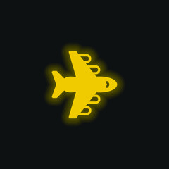 Aeroplane yellow glowing neon icon