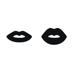 The lips are thin and the lips are plump, voluminous. Vector icon, black silhouette, before and after, flat minimal design isolated on white background, eps 10.