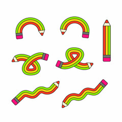 Vector illustration with set of colorful pencils isolated on white background. 