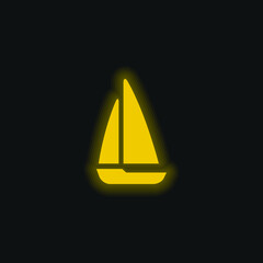 Black Sailing Boat yellow glowing neon icon