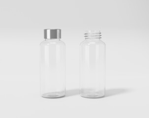 Transparent plastic bottle, thermos water bottle, 3d rendering, 3d illustration