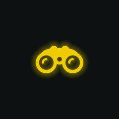 Binoculars yellow glowing neon icon