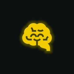 Brain yellow glowing neon icon