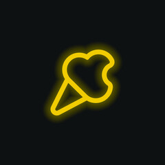 Bitten Ice Cream Cone Outline yellow glowing neon icon