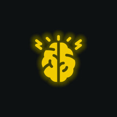 Brain yellow glowing neon icon