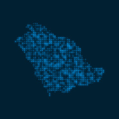 Saudi Arabia dotted glowing map. Shape of the country with blue bright bulbs. Vector illustration.