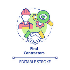 Find contractors concept icon. Small business worker. Employment of staff to launch startup abstract idea thin line illustration. Vector isolated outline color drawing. Editable stroke