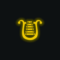 Bell Lyre yellow glowing neon icon