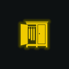 Bedroom Closet With Opened Door Of The Side To Hang Clothes yellow glowing neon icon