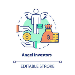 Fototapeta premium Angel investors concept icon. Small business financial support. Product startup launch private financing abstract idea thin line illustration. Vector isolated outline color drawing. Editable stroke