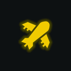 Airplane yellow glowing neon icon