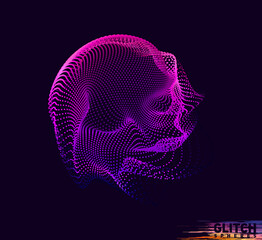 Abstract vector colorful mesh on dark background. Futuristic style card. Corrupted point sphere