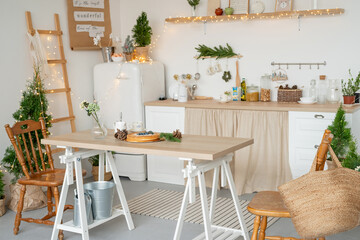 beautiful cozy kitchen decorated for Christmas