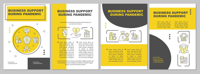 Business support during pandemic program brochure template. Flyer, booklet, leaflet print, cover design with linear icons. Vector layouts for presentation, annual reports, advertisement pages