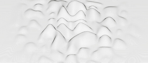 Abstract background with distorted line shapes on a white background. Monochrome sound line waves.
