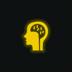 Brain yellow glowing neon icon