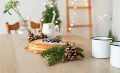 beautiful cozy kitchen decorated for Christmas