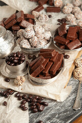 Assortment of delicious chocolate candies background. Chocolate candy isolated 