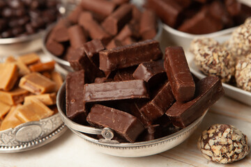 Assortment of delicious chocolate candies background. Chocolate candy isolated 