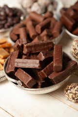 Assortment of delicious chocolate candies background. Chocolate candy isolated 