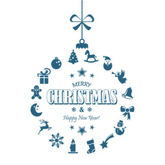 hanging bauble with christmas icons and greetings