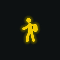 Backpacker yellow glowing neon icon