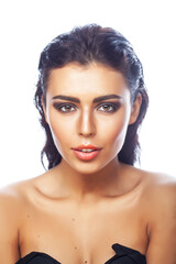 young pretty caucasian brunette woman posing cheerful on white background isolated, lifestyle people concept