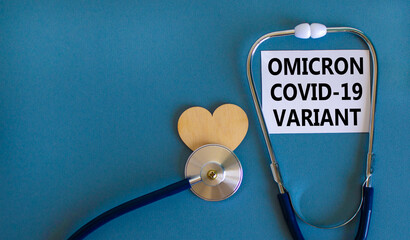New Covid-19 omicron variant strain symbol. White card, words Omicron covid-19 variant,...