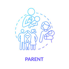 Parent position in society blue gradient concept icon. Social participation. Father mother in community. Family engagement abstract idea thin line illustration. Vector isolated outline color drawing