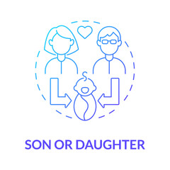 Son or daughter social role blue gradient concept icon. Function society. Social participation. Child position role model abstract idea thin line illustration. Vector isolated outline color drawing