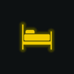 Bed yellow glowing neon icon
