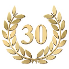 Obraz premium 3D gold laurel wreath 30 vector isolated on a white background 