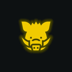 Boar yellow glowing neon icon
