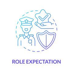 Obraz premium Personal role expectation blue gradient concept icon. Society engagement for people. Social participation. Community opinion abstract idea thin line illustration. Vector isolated outline color drawing